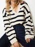 Striped Johnny Collar Long Sleeve Sweater - DAVERRI FASHIONS