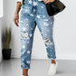 Star Print Distressed High Waist Boyfriend Jeans - DAVERRI FASHIONS