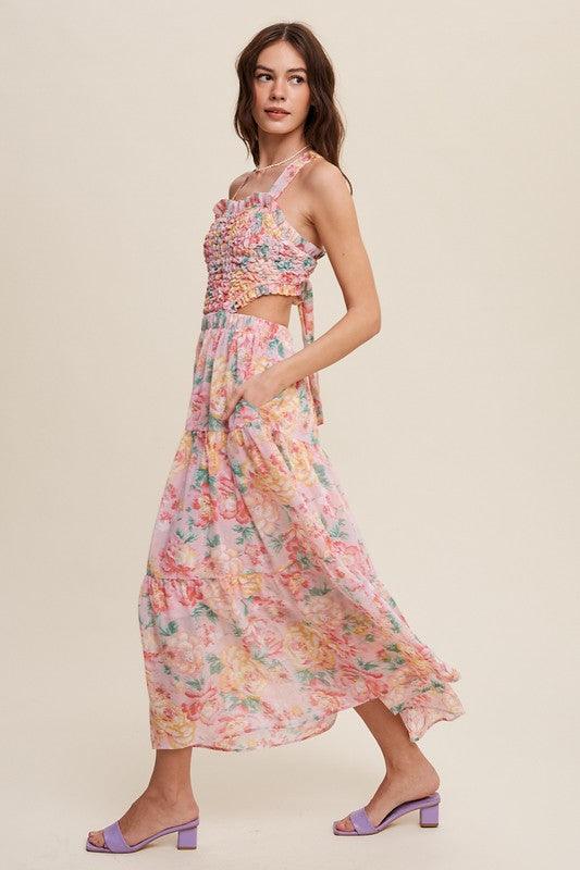 Floral Bubble Textured Two-Piece Style Maxi Dress Maxi Dresses