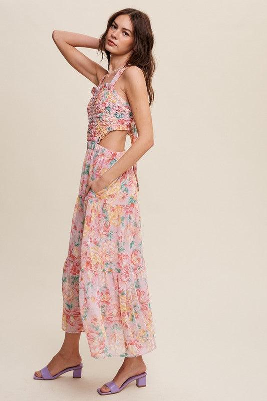 Floral Bubble Textured Two-Piece Style Maxi Dress Maxi Dresses