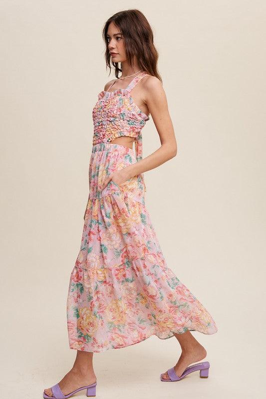 Floral Bubble Textured Two-Piece Style Maxi Dress Maxi Dresses