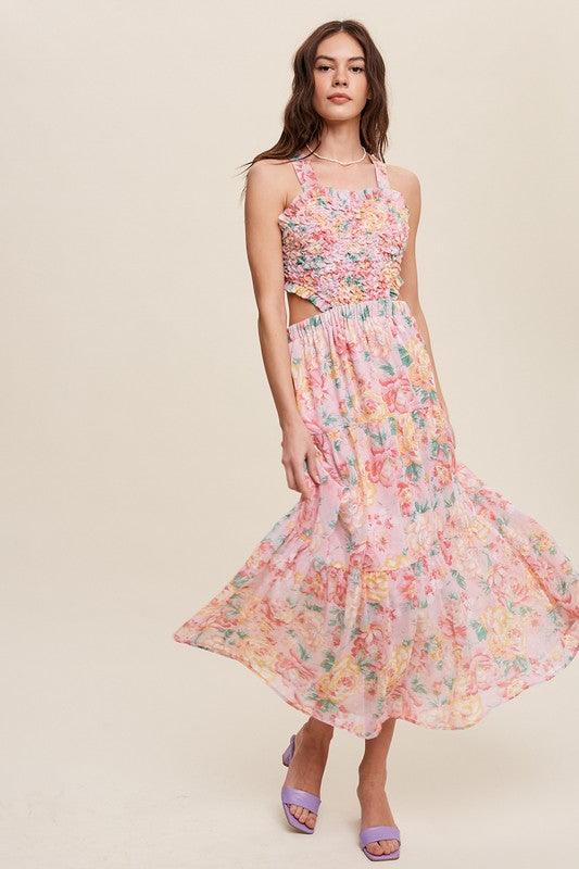 Floral Bubble Textured Two-Piece Style Maxi Dress Maxi Dresses