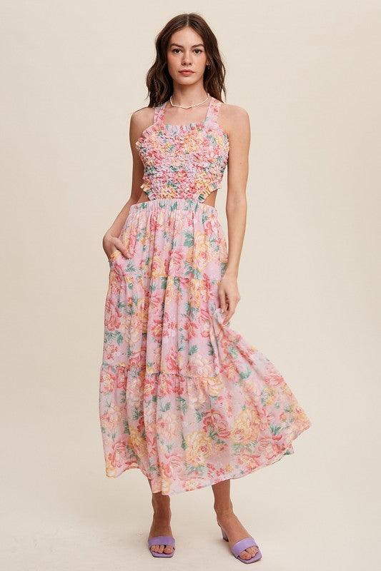 Floral Bubble Textured Two-Piece Style Maxi Dress Maxi Dresses