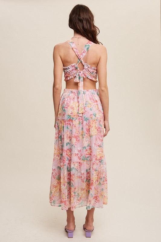 Floral Bubble Textured Two-Piece Style Maxi Dress Maxi Dresses