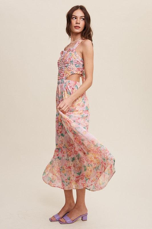 Floral Bubble Textured Two-Piece Style Maxi Dress Maxi Dresses