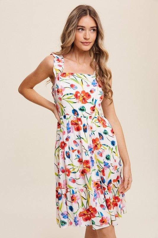 Flower Print Square Neck Dress Midi Dresses