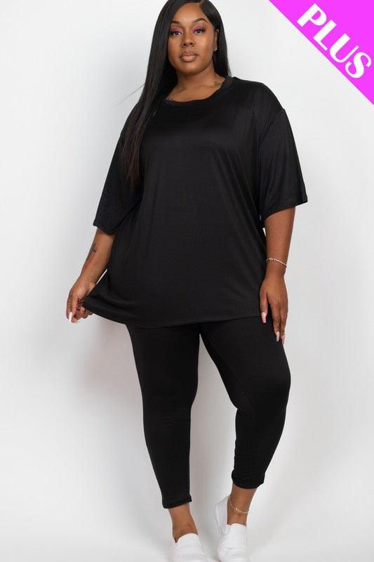 Plus Size Oversize T-Shirt & Leggings Set Black Outfit Sets