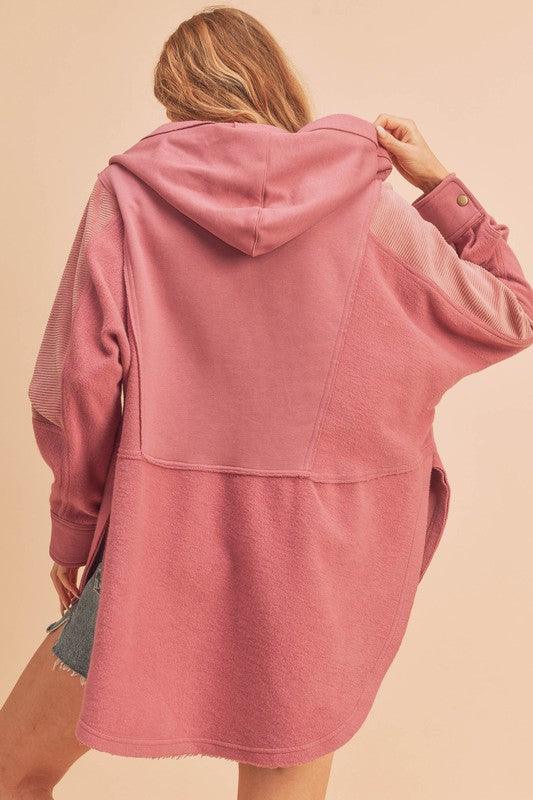 Raw Hem Oversized Hooded Pullover Jackets