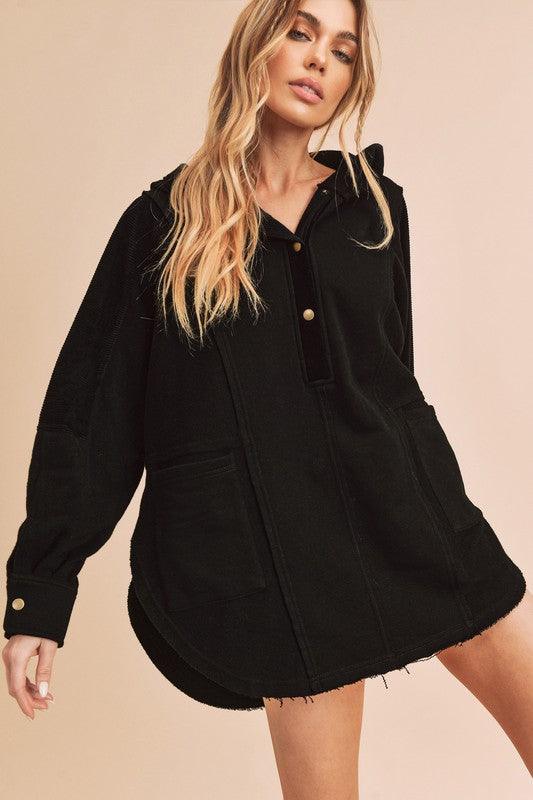 Raw Hem Oversized Hooded Pullover BLACK S Jackets