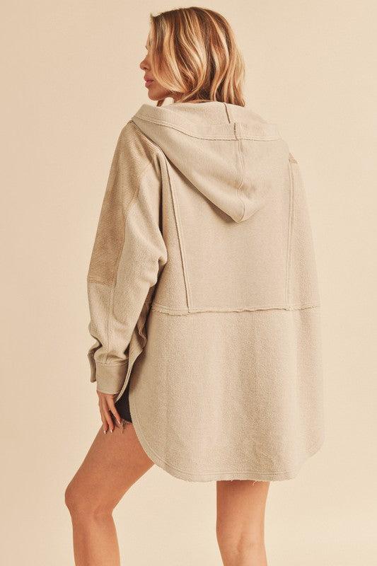 Raw Hem Oversized Hooded Pullover Jackets