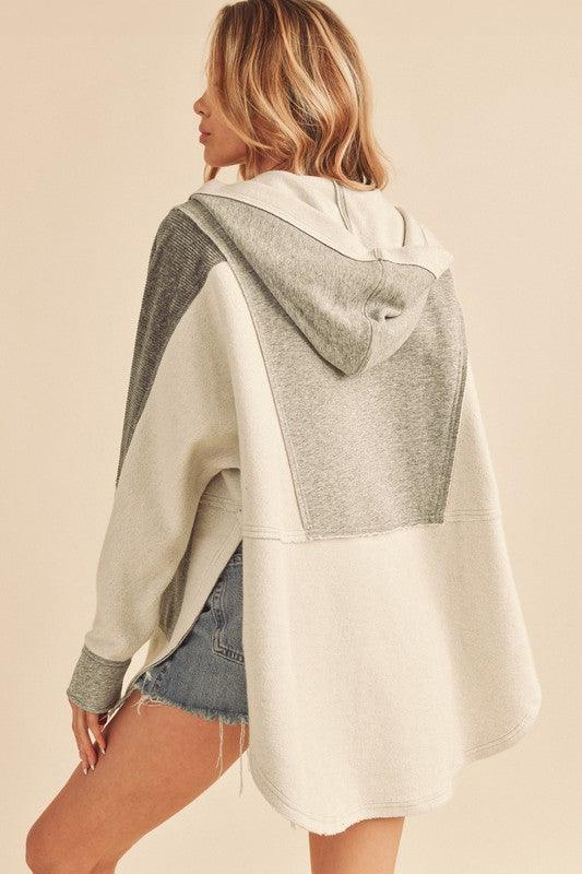 Raw Hem Oversized Hooded Pullover Jackets