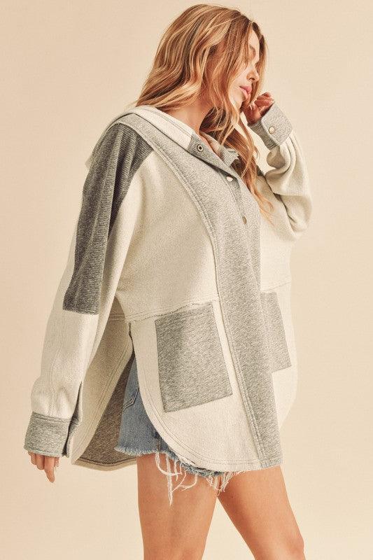 Raw Hem Oversized Hooded Pullover Jackets