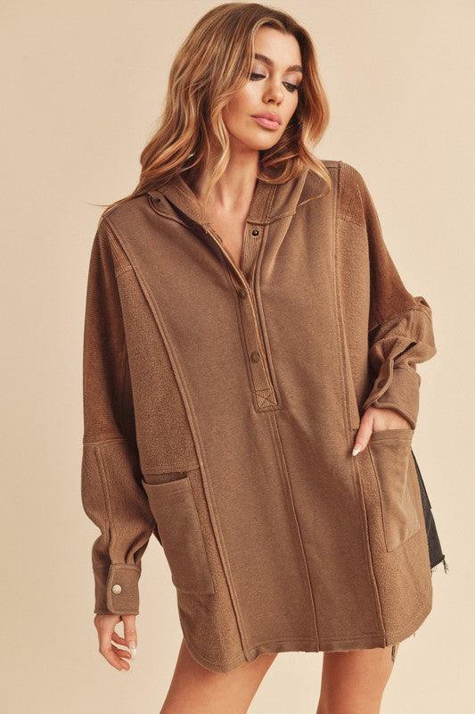 Raw Hem Oversized Hooded Pullover Jackets