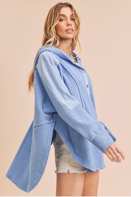 Raw Hem Oversized Hooded Pullover SKY S Jackets