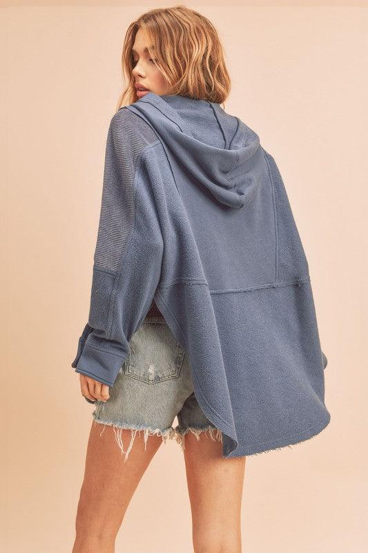 Raw Hem Oversized Hooded Pullover Jackets