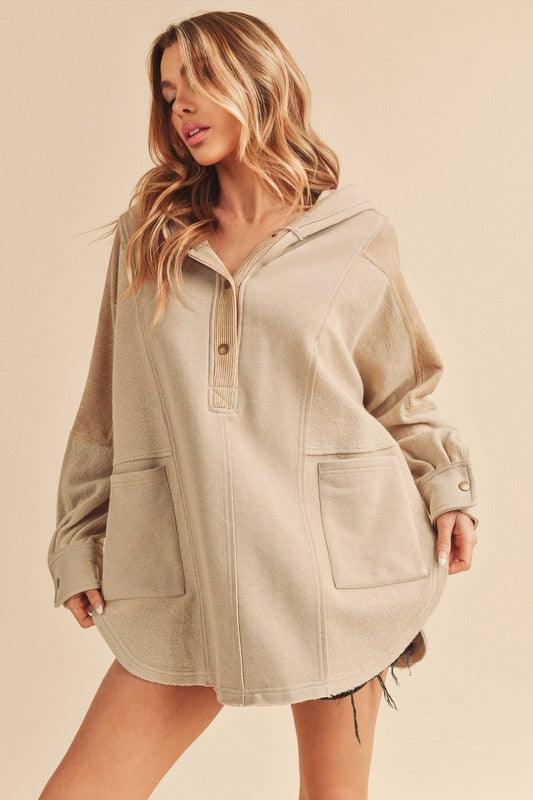 Raw Hem Oversized Hooded Pullover STONE S Jackets