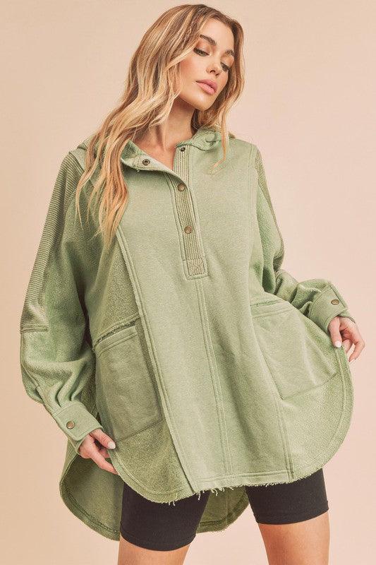 Raw Hem Oversized Hooded Pullover SAGE S Jackets