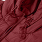 Rich burgundy quilted puffer hooded vest coat with drawstring hood