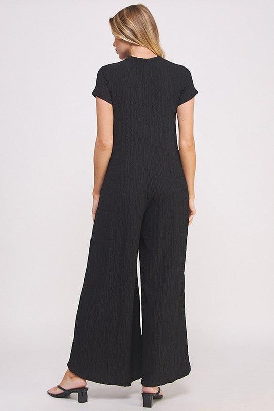 TEXTURED SHORT SLEEVE JUMPSUIT Jumpsuits