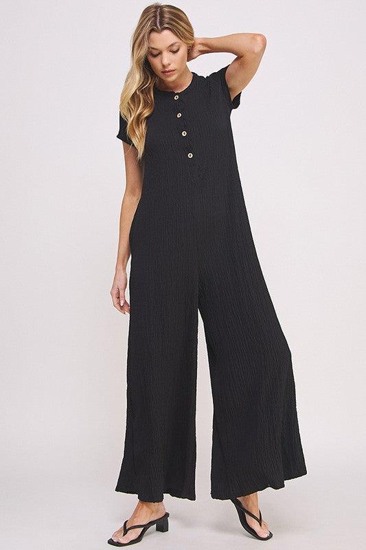 TEXTURED SHORT SLEEVE JUMPSUIT Jumpsuits