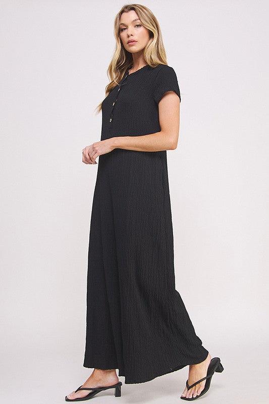 TEXTURED SHORT SLEEVE JUMPSUIT Jumpsuits