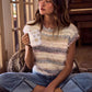 Cozy SO ME fuzzy multi-color stripe knit sweater with fringe