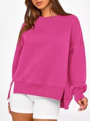 Slit Round Neck Dropped Shoulder Sweatshirt | Sweatshirts Daverri Fashions