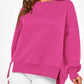 Slit Round Neck Dropped Shoulder Sweatshirt - DAVERRI FASHIONS