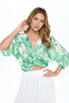 Mid Sleeve Front Twist Floral Top - DAVERRI FASHIONS