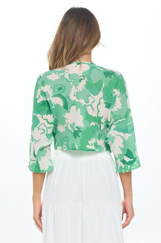 Mid Sleeve Front Twist Floral Top - DAVERRI FASHIONS