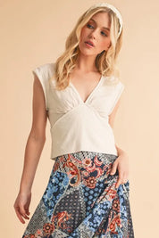 Aemi+Co V-Neck Cap Sleeve Cropped Top | Tops Daverri Fashions