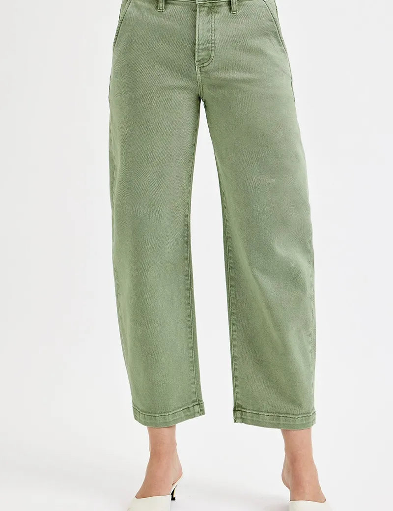 RISEN Full Size Tummy Control High Rise Crop Barrel Jeans Plus Size | Daverri Fashions