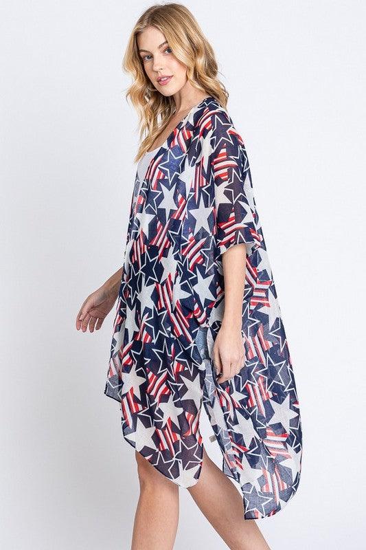 American Flag Mix Printed Light Weight Kimono