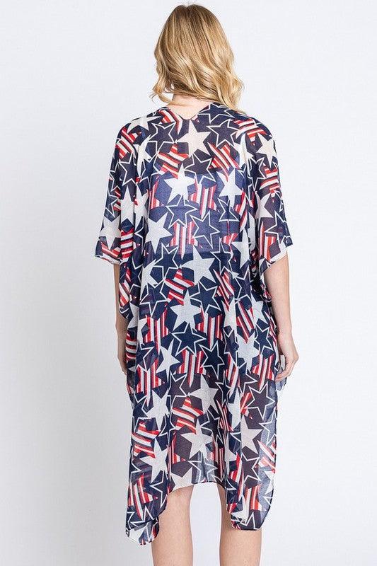 American Flag Mix Printed Light Weight Kimono