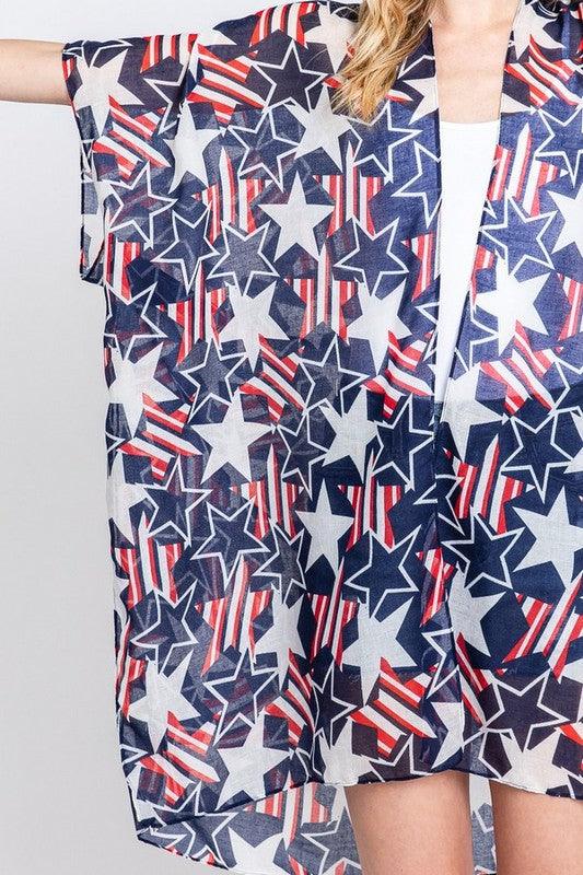 American Flag Mix Printed Light Weight Kimono