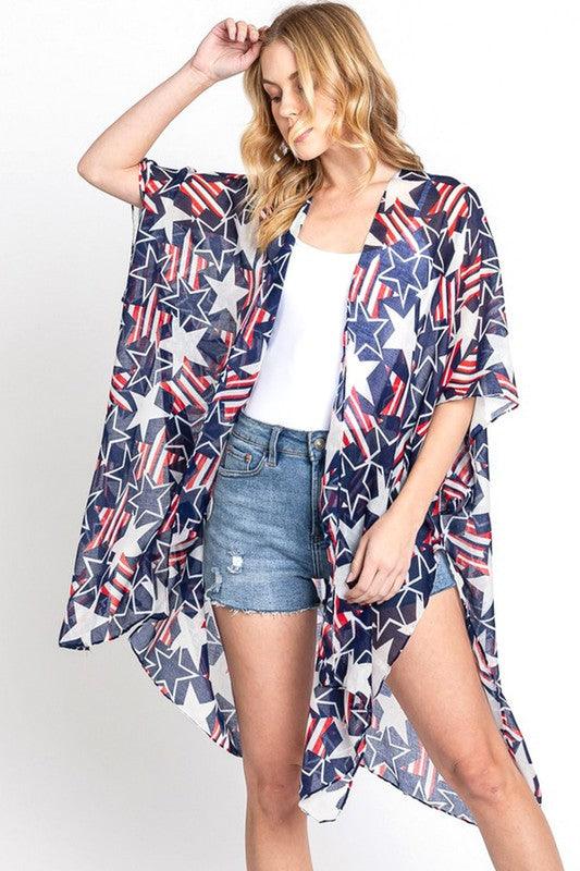 American Flag Mix Printed Light Weight Kimono AS PREVIEW O S