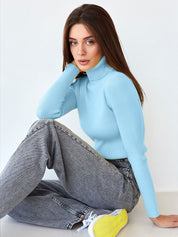 Sky Blue Free Size Women's Knit Turtleneck Pullover | Sweaters Daverri Fashions