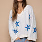 POL Long Sleeve Star Patch Sweater L - DAVERRI FASHIONS