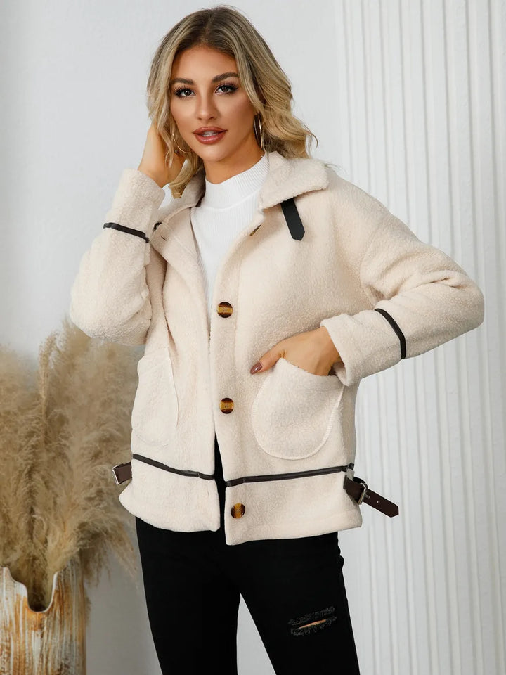 Pocketed Button Down Collared Neck Jacket | Jackets Daverri Fashions