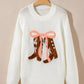 Embroidered Bow Boots Graphic Drop Shoulder Sweater - DAVERRI FASHIONS