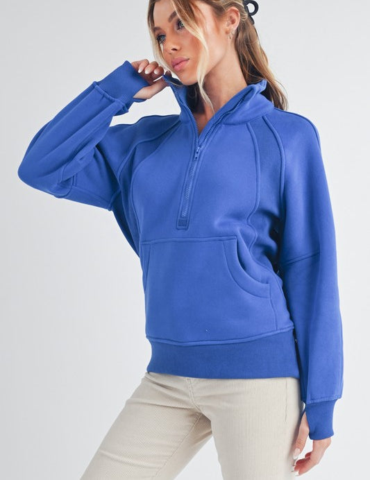 COBALT S Long Dove Funnel Neck Half Long Zip | Daverri Fashions