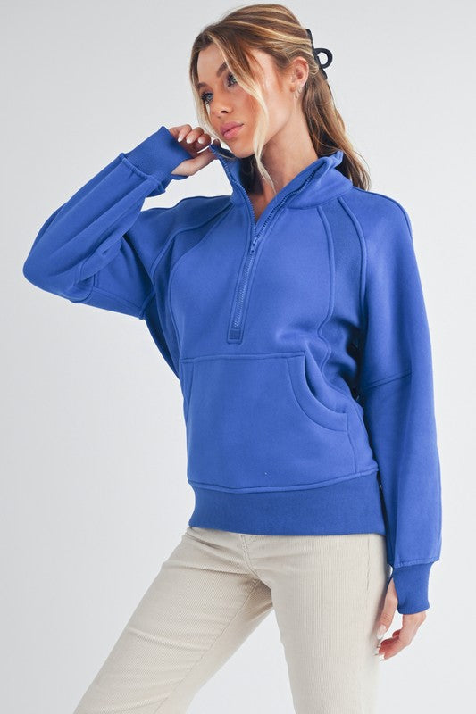 Long Dove Funnel Neck Half Long Zip COBALT S