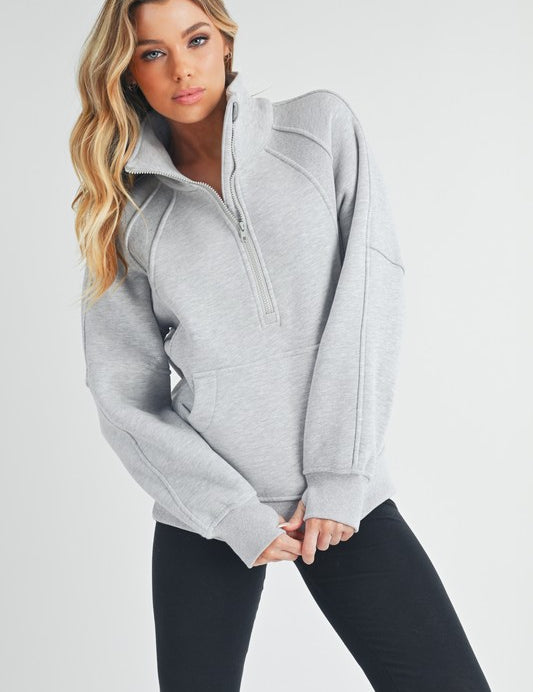 HEATHER GRAY S Long Dove Funnel Neck Half Long Zip | Daverri Fashions