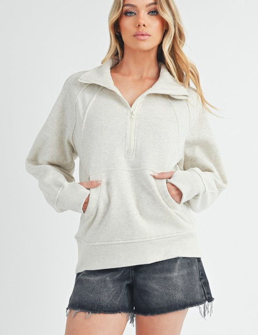 HEATHER BONE S Long Dove Funnel Neck Half Long Zip | Daverri Fashions