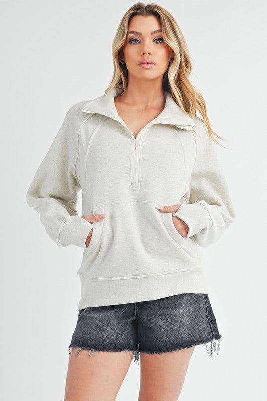 Long Dove Funnel Neck Half Long Zip HEATHER BONE S