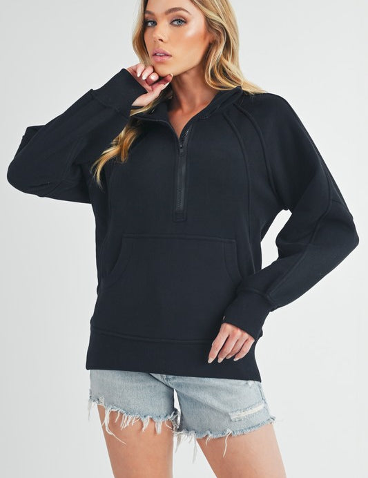 BLACK S Long Dove Funnel Neck Half Long Zip | Daverri Fashions
