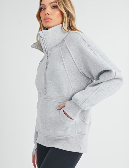 Long Dove Funnel Neck Half Long Zip | Daverri Fashions