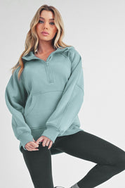 PALE BLUE S Long Drea Half-Zip Hoodie | Daverri Fashions
