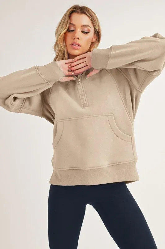 Long Drea Half-Zip Hoodie - DAVERRI FASHIONS