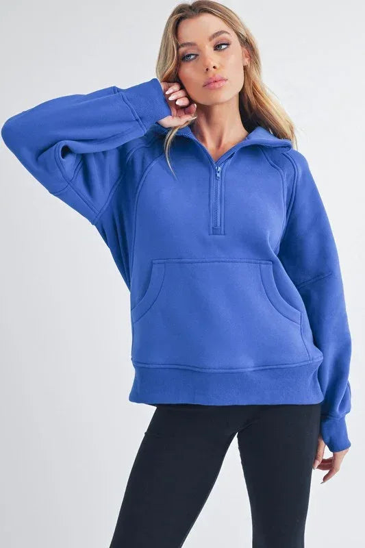 Long Drea Half-Zip Hoodie - DAVERRI FASHIONS